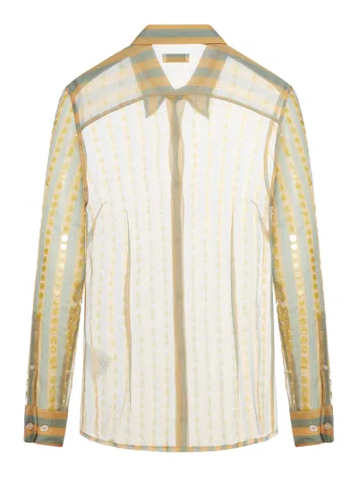 Shop Dries Van Noten 00810-chowy Emb 8105 W.w.shirt Silk Mousseline Printed With Bicolor Stripes In Peach