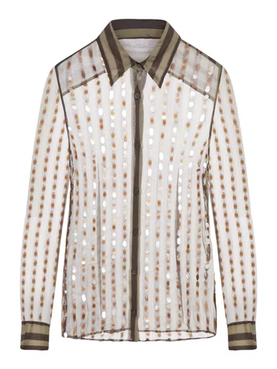 Shop Dries Van Noten 00810-chowy Emb 8105 W.w.shirt Silk Mousseline Printed With Bicolor Stripes In Brown