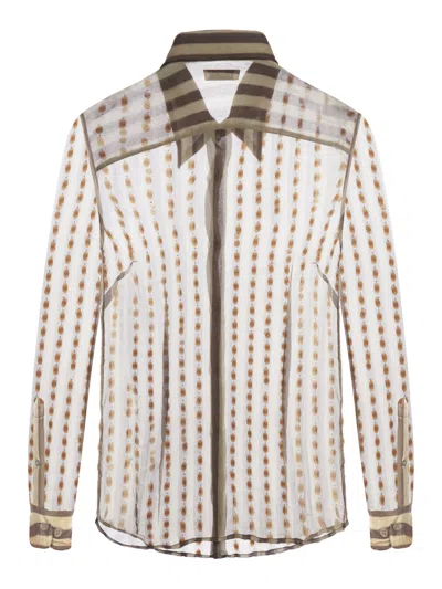 Shop Dries Van Noten 00810-chowy Emb 8105 W.w.shirt Silk Mousseline Printed With Bicolor Stripes In Brown