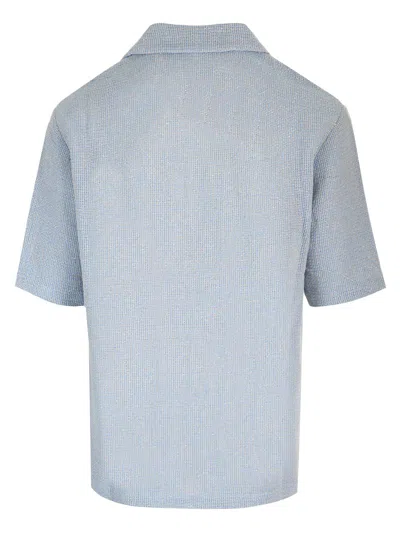 Shop Amiri Open Knit Shirt In Light Blue