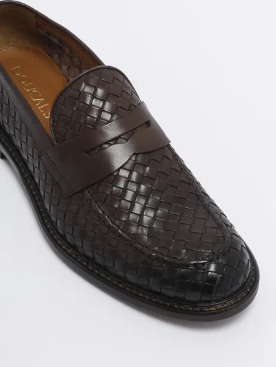 Shop Doucal's Penny Mock Intreccio Loafers In Testa Di Moro