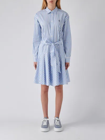 Shop Polo Ralph Lauren Cotton Dress In Bianco-azzurro