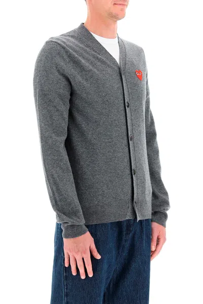 Comme Des Garçons Play Comme Des Garcons Play Wool Cardigan With Heart Patch In Med Gray (grey)