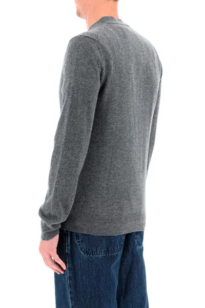 Comme Des Garçons Play Comme Des Garcons Play Wool Cardigan With Heart Patch In Med Gray (grey)