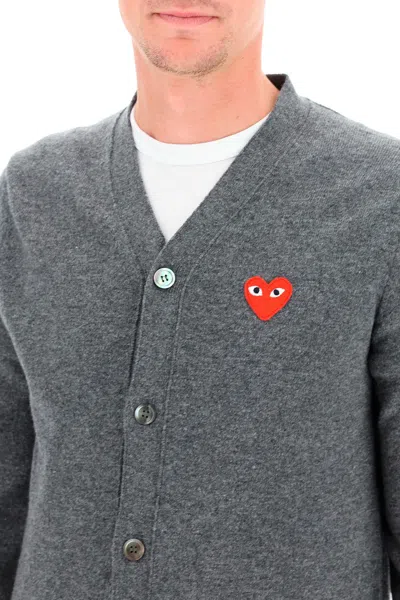 Comme Des Garçons Play Comme Des Garcons Play Wool Cardigan With Heart Patch In Med Gray (grey)