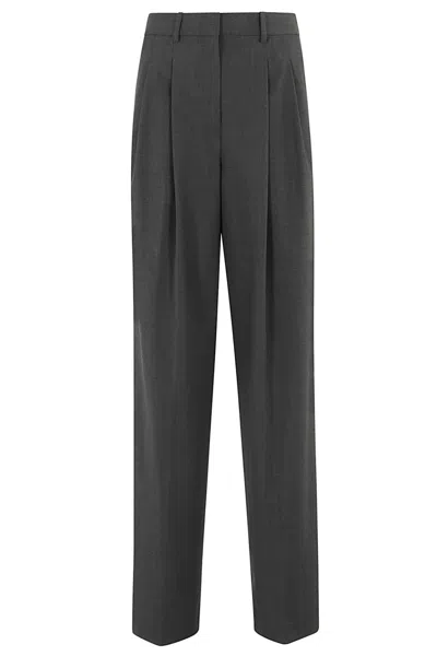 Theory Double Pleat Pant In Sleek Flannel In Charcoal Melange