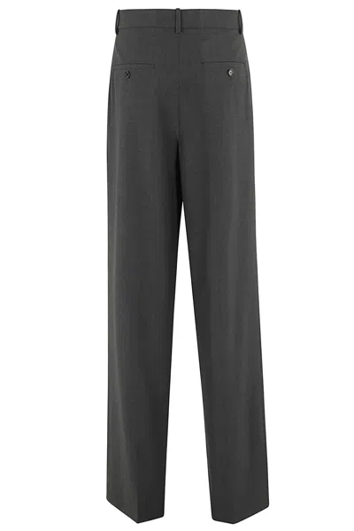 Theory Double Pleat Pant In Sleek Flannel In Charcoal Melange