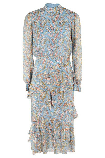 Saloni Women's Isa Ruffled Silk Georgette Teardrop Print Dress In Linden Sky