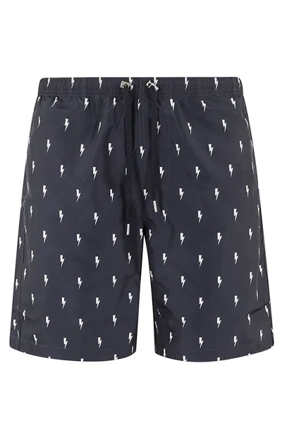 Neil Barrett All Over Thunderbolt Printed Swim Shorts In N Navy White