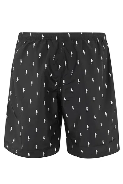 Neil Barrett All Over Thunderbolt Printed Swim Shorts In N Black White
