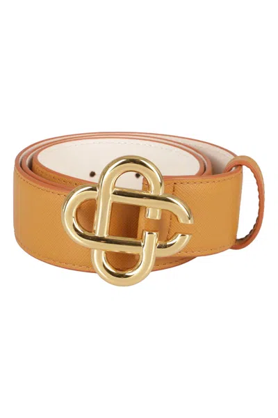 Shop Casablanca Cc Logo Buckle Belt In Brass Tan