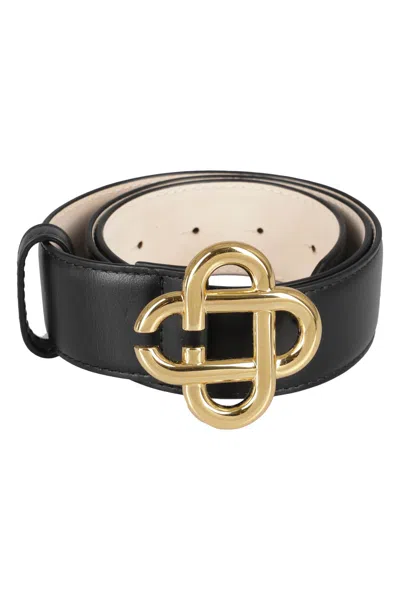 Shop Casablanca Cc Logo Buckle Belt In Brass Black