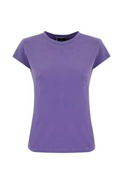 Shop Elisabetta Franchi Jersey T-shirt With Embroidered Logo In Iris