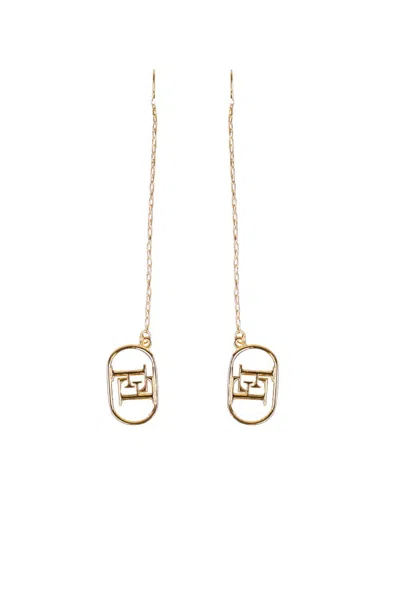 Shop Elisabetta Franchi Dangle Earrings With Oval Logo In Oro Giallo