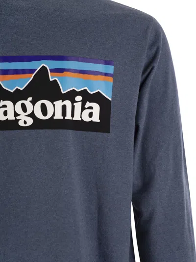 Shop Patagonia T-shirt With Logo Long Sleeves In Avio