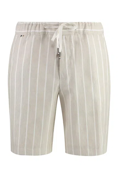 Shop Hugo Boss Linen Bermuda-shorts In Beige