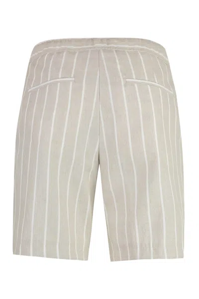 Shop Hugo Boss Linen Bermuda-shorts In Beige