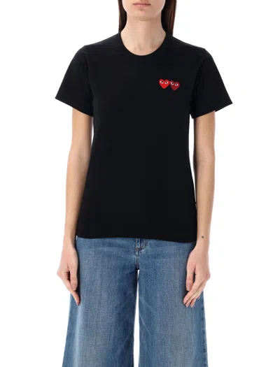 Shop Comme Des Garçons Play Double Heart T-shirt In Black
