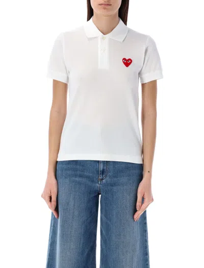 Shop Comme Des Garçons Play Red Heart Polo Shirt In White