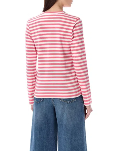 Shop Comme Des Garçons Play Striped Long Sleeve T-shirt In Pink White