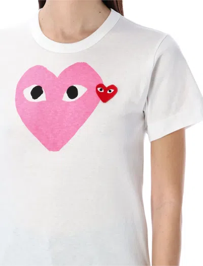 Shop Comme Des Garçons Play Big Pink Heart T-shirt In White Pink