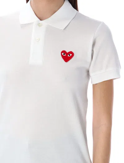 Shop Comme Des Garçons Play Red Heart Polo Shirt In White