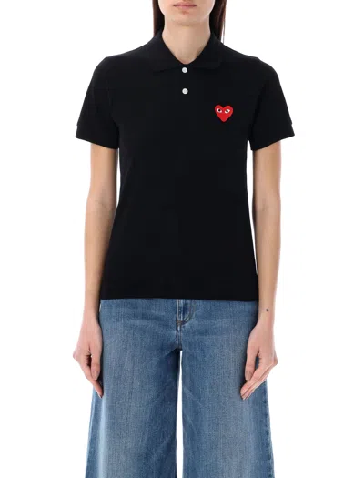 Shop Comme Des Garçons Play Red Heart Polo Shirt In Black