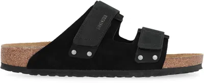 Shop Birkenstock Uji Leather Slides In Black