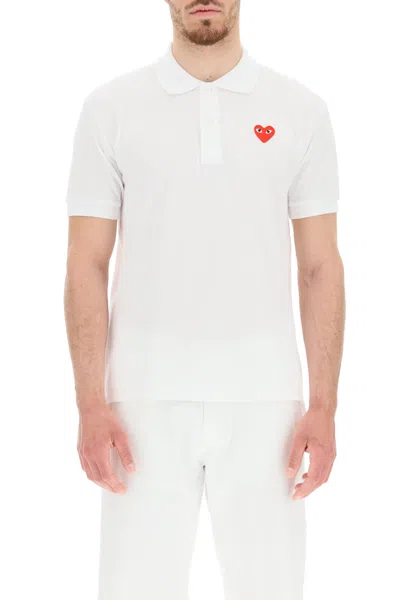 Shop Comme Des Garçons Play Heart Polo Shirt In White (white)