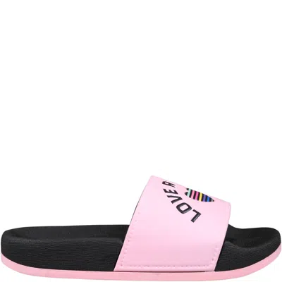 Shop Rykiel Enfant Pink Slippers For Girl With Logo And Heart In Multicolor