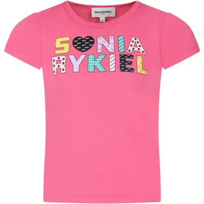 Shop Rykiel Enfant Pink T-shirt For Girl With Logo Print