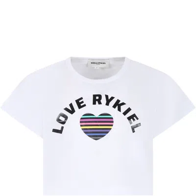 Shop Rykiel Enfant Whitecrop T-shirt For Girl With Logo And Heart