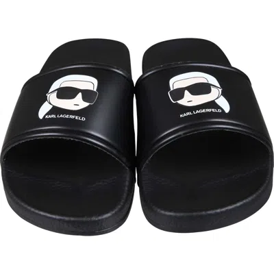 Shop Karl Lagerfeld Black Slippers For Boy With Logo And Karl