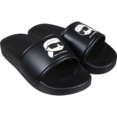 Shop Karl Lagerfeld Black Slippers For Boy With Logo And Karl