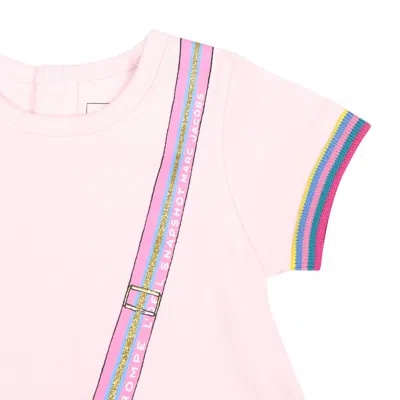 Shop Marc Jacobs Pink Dress For Baby Girl With Bag Print And Logo