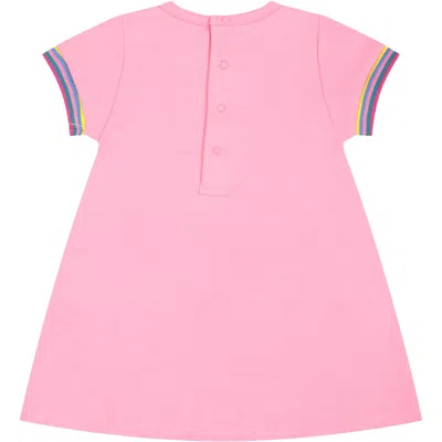 Shop Marc Jacobs Pink Dress For Baby Girl With Bag Print And Logo