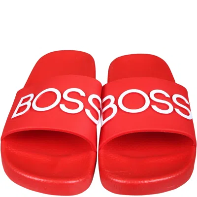 Shop Hugo Boss Red Slippers For Boy With Logo