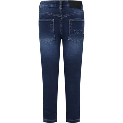 Shop Hugo Boss Blue Skinny Jeans For Boy With Logo In Denim