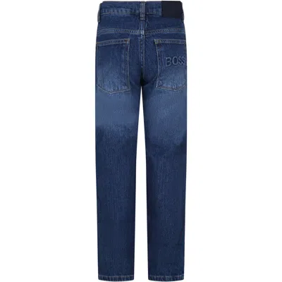 Shop Hugo Boss Blue Jeans For Boy With Logo In Denim