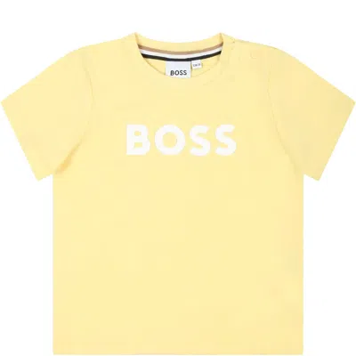 Shop Hugo Boss Yellow T-shirt For Baby Boy With Logo