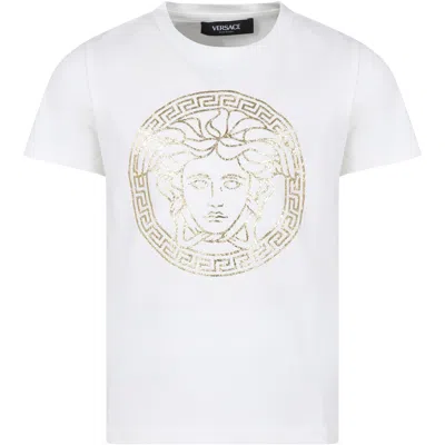 Shop Versace White T-shirt For Kids With Medusa