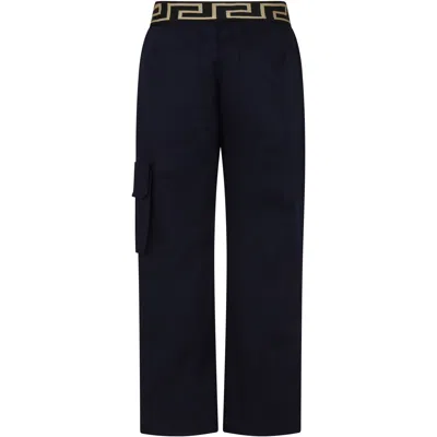 Shop Versace Blue Trousers For Boy With  Logo