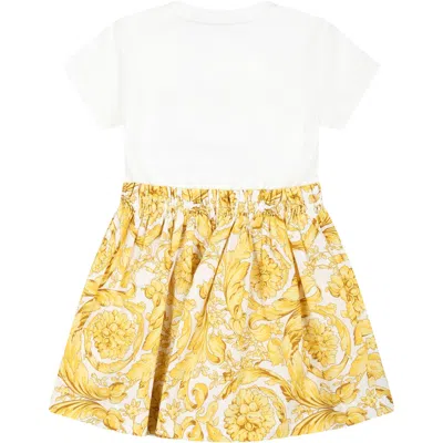 Shop Versace White Dress For Baby Girl With  Logo And Baroque Print