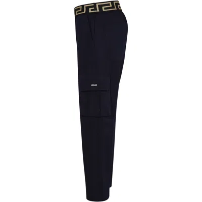Shop Versace Blue Trousers For Boy With  Logo