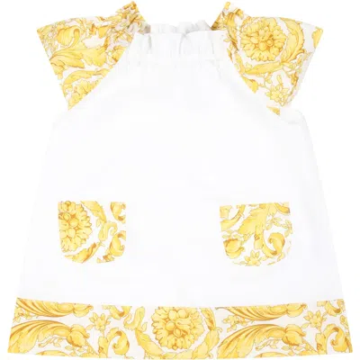 Shop Versace White Set For Baby Girl With Baroque Print In Beige