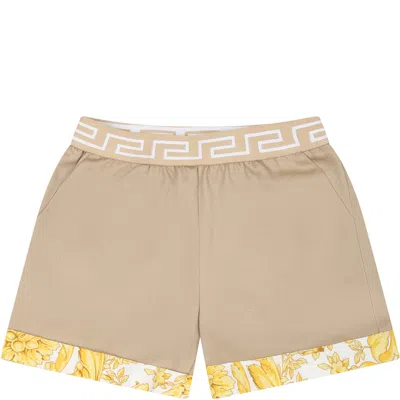 Shop Versace Beige Shorts For Baby Boy With Baroque Print