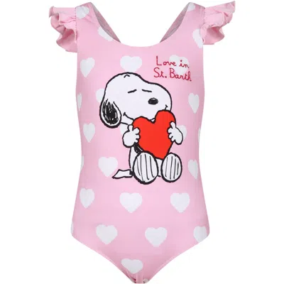 Shop Mc2 Saint Barth Pink Swimsuit For Girl With Snoopy