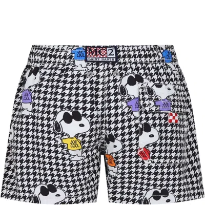 Shop Mc2 Saint Barth Black Swim Shorts For Boy With Snoopy In Multicolor