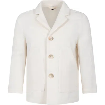 Emporio Armani Ivory Jacket For Boy With Eagle In Ivory