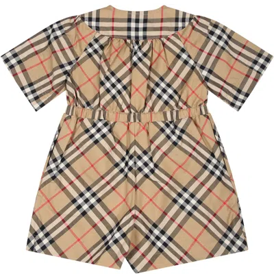 Shop Burberry Beige Jumpsuit For Baby Girl With Vintage Check